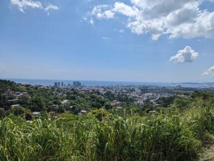 An aerial view of Port of Spain, Trinidad, from the top of a hill